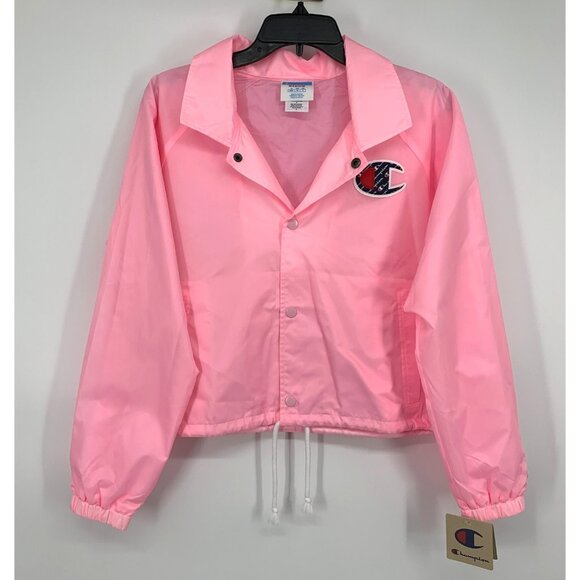 Champion Jacket Cropped Windbreaker Pink Snap Button Coach - Picture 1 of 12